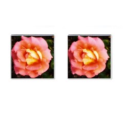 Light Orange And Pink Rose Cufflinks (square) by okhismakingart