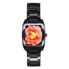 Light Orange And Pink Rose Stainless Steel Barrel Watch by okhismakingart