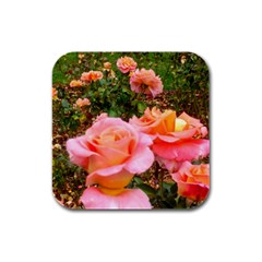 Pink Rose Field Rubber Square Coaster (4 Pack)  by okhismakingart