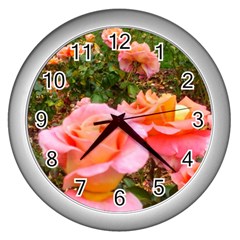 Pink Rose Field Wall Clock (silver) by okhismakingart