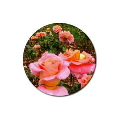 Pink Rose Field Rubber Coaster (round)  by okhismakingart