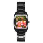 Pink Rose Field Stainless Steel Barrel Watch Front