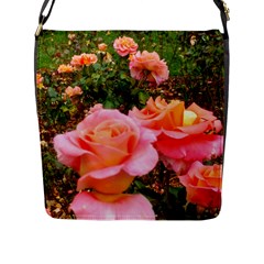 Pink Rose Field Flap Closure Messenger Bag (l) by okhismakingart