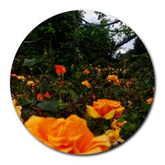 Orange Rose Field Round Mousepads by okhismakingart