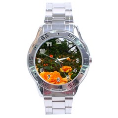 Orange Rose Field Stainless Steel Analogue Watch by okhismakingart