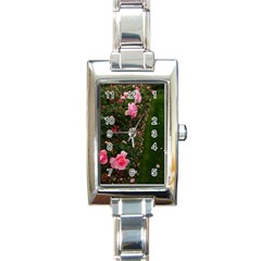 Pink Rose Field (sideways) Rectangle Italian Charm Watch by okhismakingart