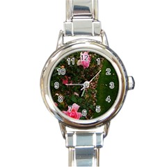 Pink Rose Field (sideways) Round Italian Charm Watch by okhismakingart