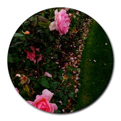 Pink Rose Field (sideways) Round Mousepads by okhismakingart