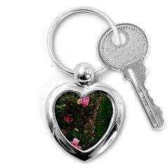 Pink Rose Field (sideways) Key Chains (heart)  by okhismakingart