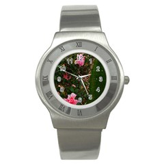 Pink Rose Field (sideways) Stainless Steel Watch by okhismakingart