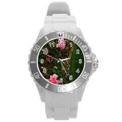 Pink Rose Field (sideways) Round Plastic Sport Watch (l) by okhismakingart