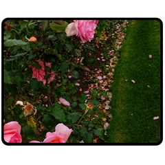 Pink Rose Field (sideways) Double Sided Fleece Blanket (medium)  by okhismakingart