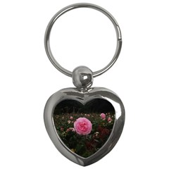 Pink Rose Field Ii Key Chains (heart)  by okhismakingart