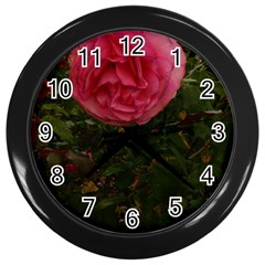 Round Pink Rose Wall Clock (black) by okhismakingart