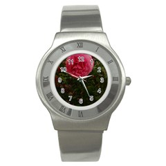 Round Pink Rose Stainless Steel Watch by okhismakingart