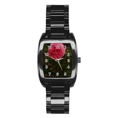 Round Pink Rose Stainless Steel Barrel Watch by okhismakingart