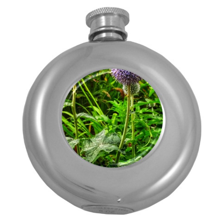 Purple Spherical Flower Round Hip Flask (5 oz)