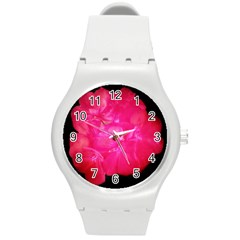 Single Geranium Blossom Round Plastic Sport Watch (m) by okhismakingart