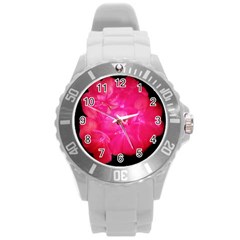 Single Geranium Blossom Round Plastic Sport Watch (l) by okhismakingart