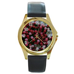 Floral Stars Round Gold Metal Watch