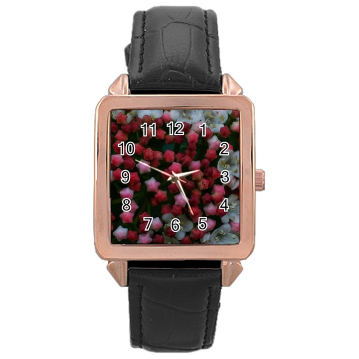 Floral Stars Rose Gold Leather Watch 