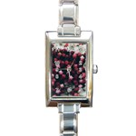 Floral Stars -Dark Red Rectangle Italian Charm Watch Front