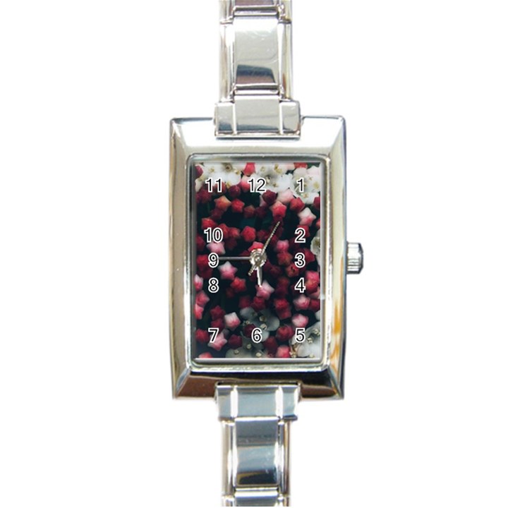 Floral Stars -Dark Red Rectangle Italian Charm Watch