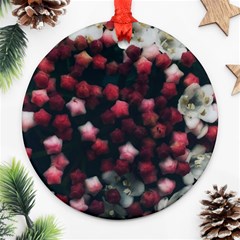 Floral Stars -dark Red Ornament (round) by okhismakingart