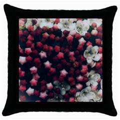 Floral Stars -Dark Red Throw Pillow Case (Black)