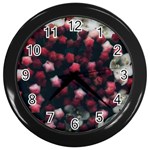 Floral Stars -Dark Red Wall Clock (Black) Front