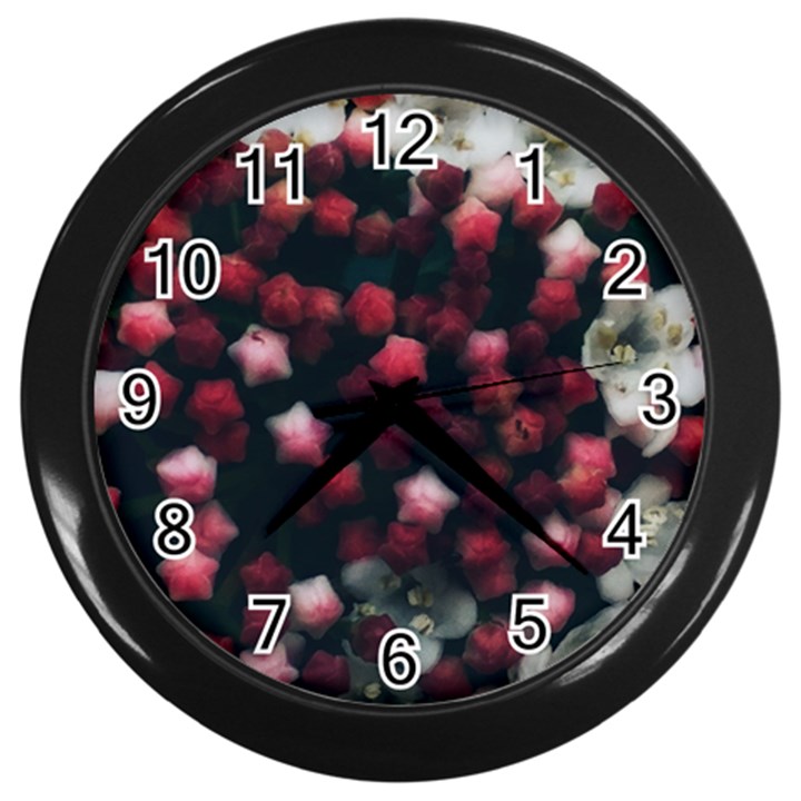 Floral Stars -Dark Red Wall Clock (Black)