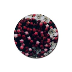 Floral Stars -Dark Red Rubber Round Coaster (4 pack) 