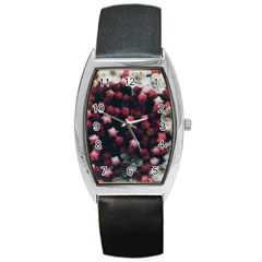 Floral Stars -dark Red Barrel Style Metal Watch by okhismakingart