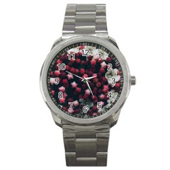 Floral Stars -dark Red Sport Metal Watch by okhismakingart