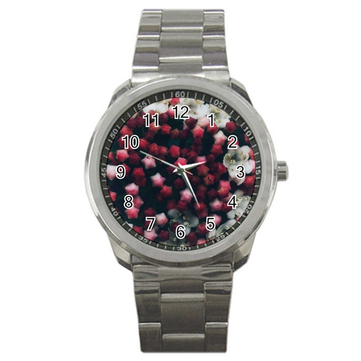 Floral Stars -Dark Red Sport Metal Watch