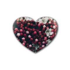 Floral Stars -Dark Red Rubber Coaster (Heart) 