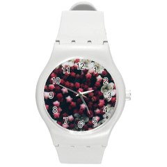 Floral Stars -dark Red Round Plastic Sport Watch (m) by okhismakingart