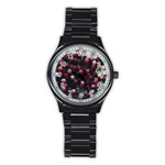 Floral Stars -Dark Red Stainless Steel Round Watch Front