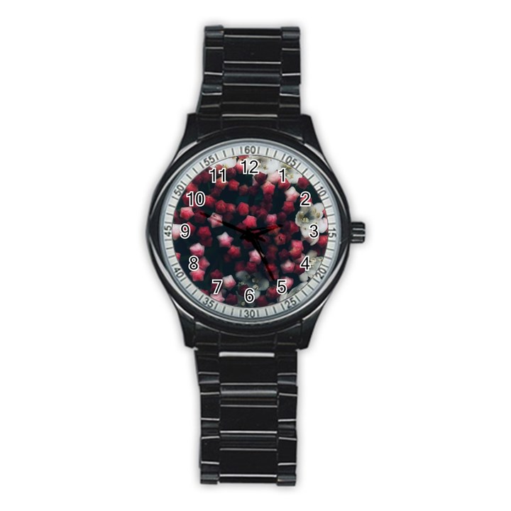 Floral Stars -Dark Red Stainless Steel Round Watch