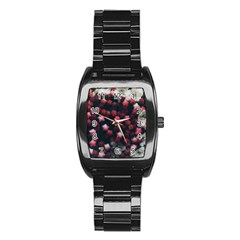 Floral Stars -dark Red Stainless Steel Barrel Watch by okhismakingart