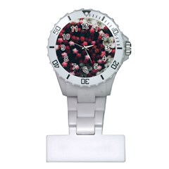 Floral Stars -dark Red Plastic Nurses Watch by okhismakingart