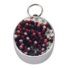 Floral Stars -Dark Red Mini Silver Compasses