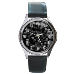 Floral Stars -black And White Round Metal Watch by okhismakingart