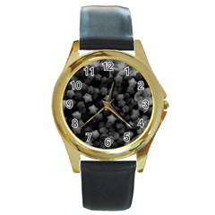 Floral Stars -black And White Round Gold Metal Watch by okhismakingart