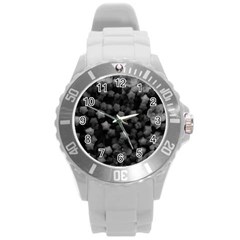 Floral Stars -black And White Round Plastic Sport Watch (l) by okhismakingart