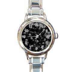 Floral Stars -black And White, High Contrast Round Italian Charm Watch by okhismakingart