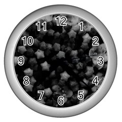 Floral Stars -black And White, High Contrast Wall Clock (silver) by okhismakingart