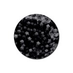 Floral Stars -Black and White, High Contrast Rubber Coaster (Round)  Front