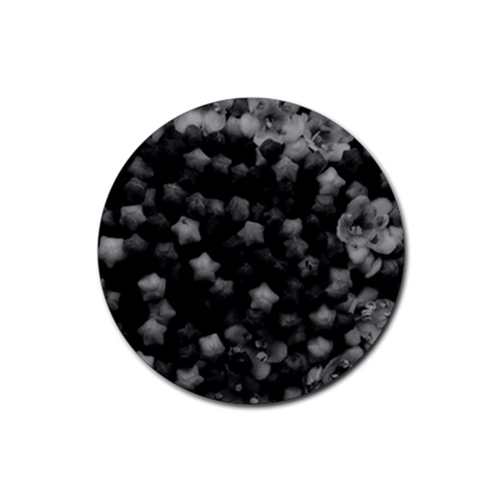 Floral Stars -Black and White, High Contrast Rubber Coaster (Round) 