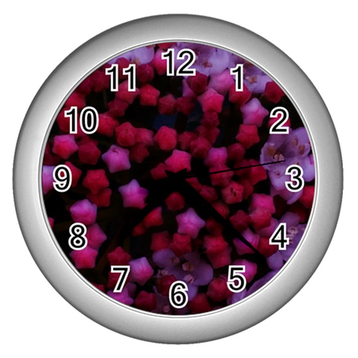 Floral Stars -Purple Wall Clock (Silver)